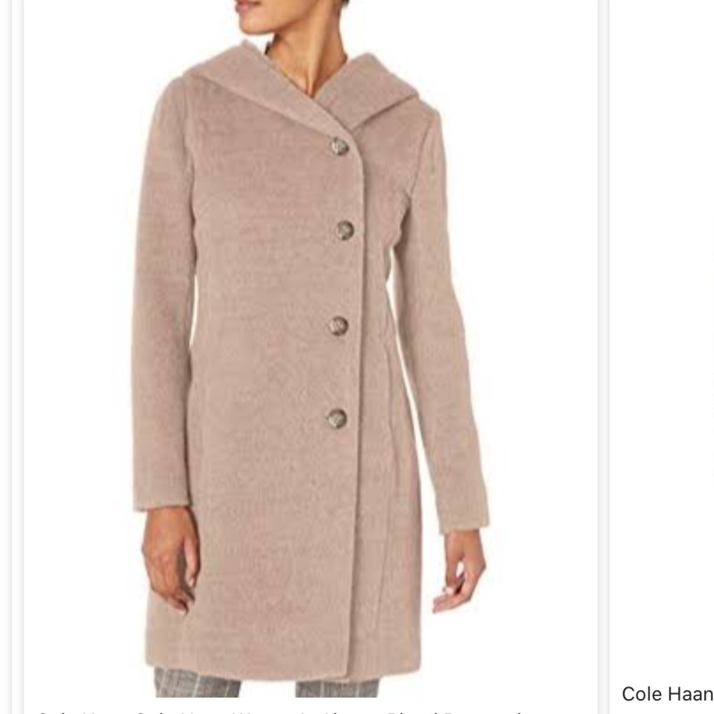 COLE HAAN Wool Alpaca Blush Pink Asymmetric Hooded Coat 10 NWT SRP $580 - Picture 9 of 15